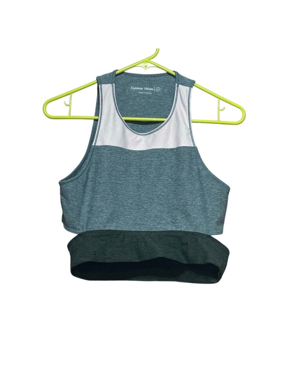 Outdoor Voices Womens Medium Crop Tank Top Teal Colorblock Athletic Activewear
